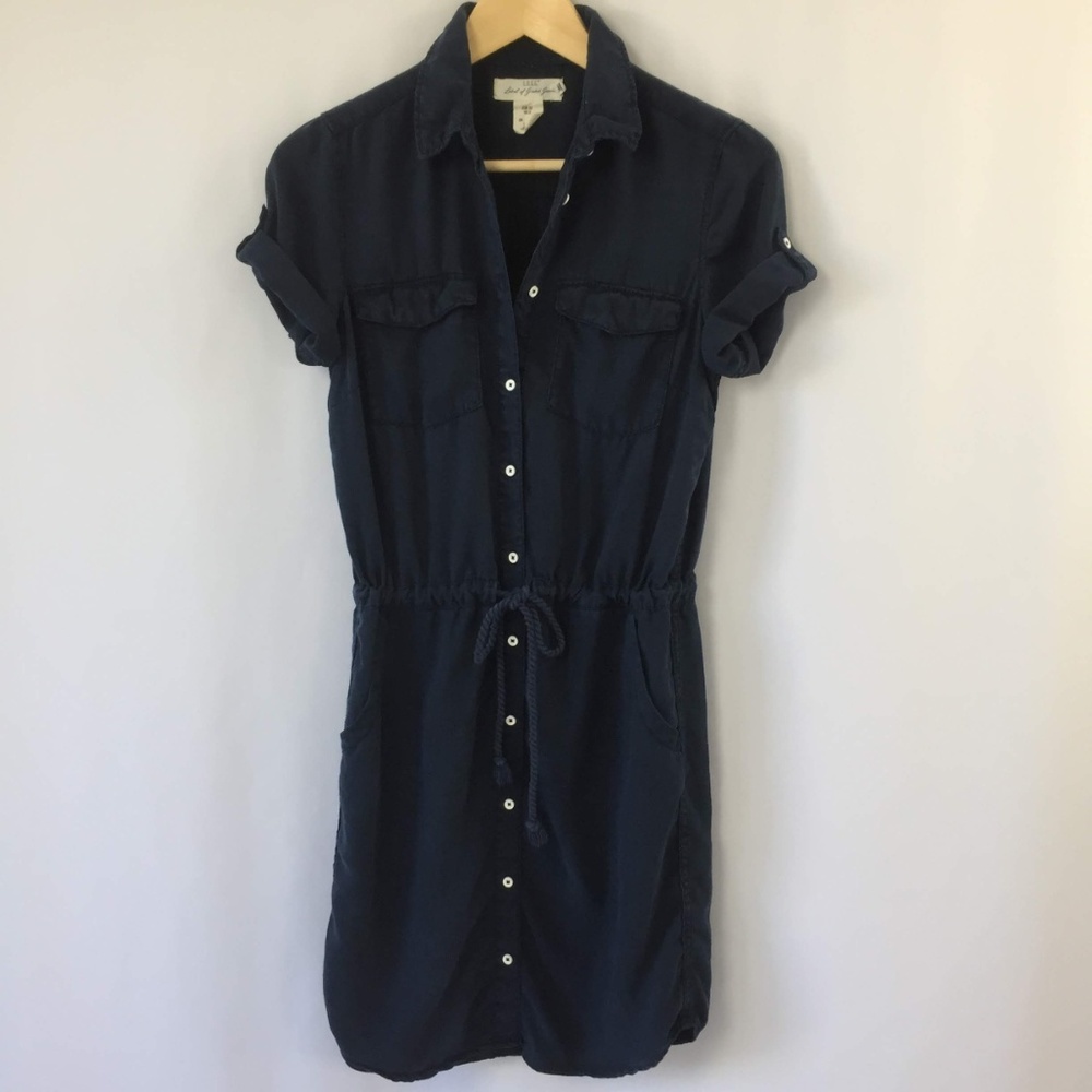 Button Down Shirt Dress with Drawstring